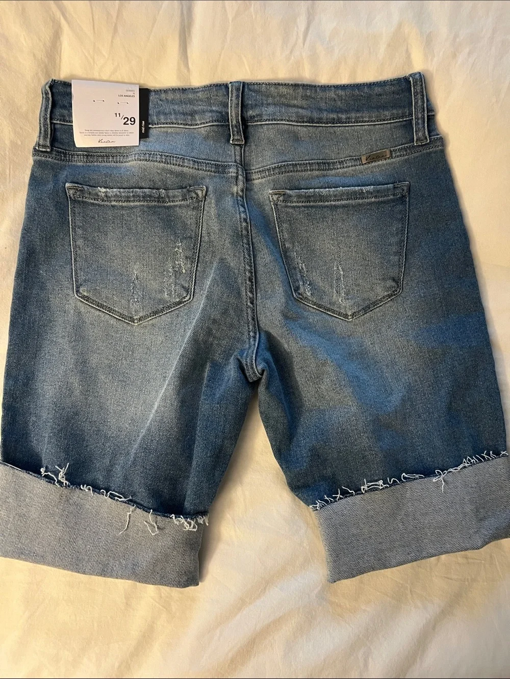 KanCan Blue Distressed Denim Bermuda Shorts with Rolled Hem